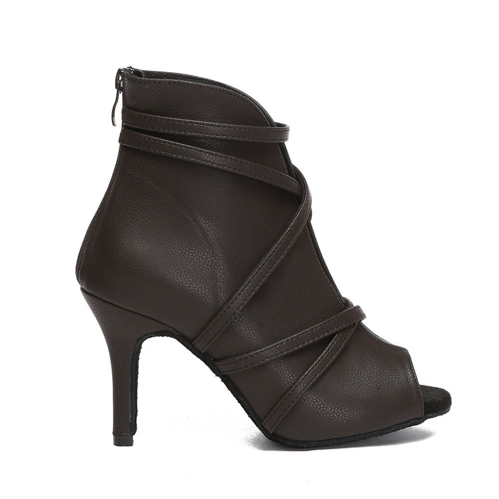 Stivali da ballo con cinturino avvolgente in pelle nera da donna