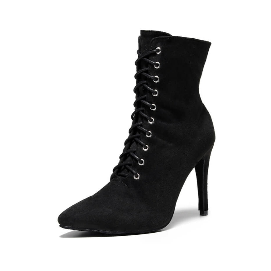 Black lace up closed toe dance boots