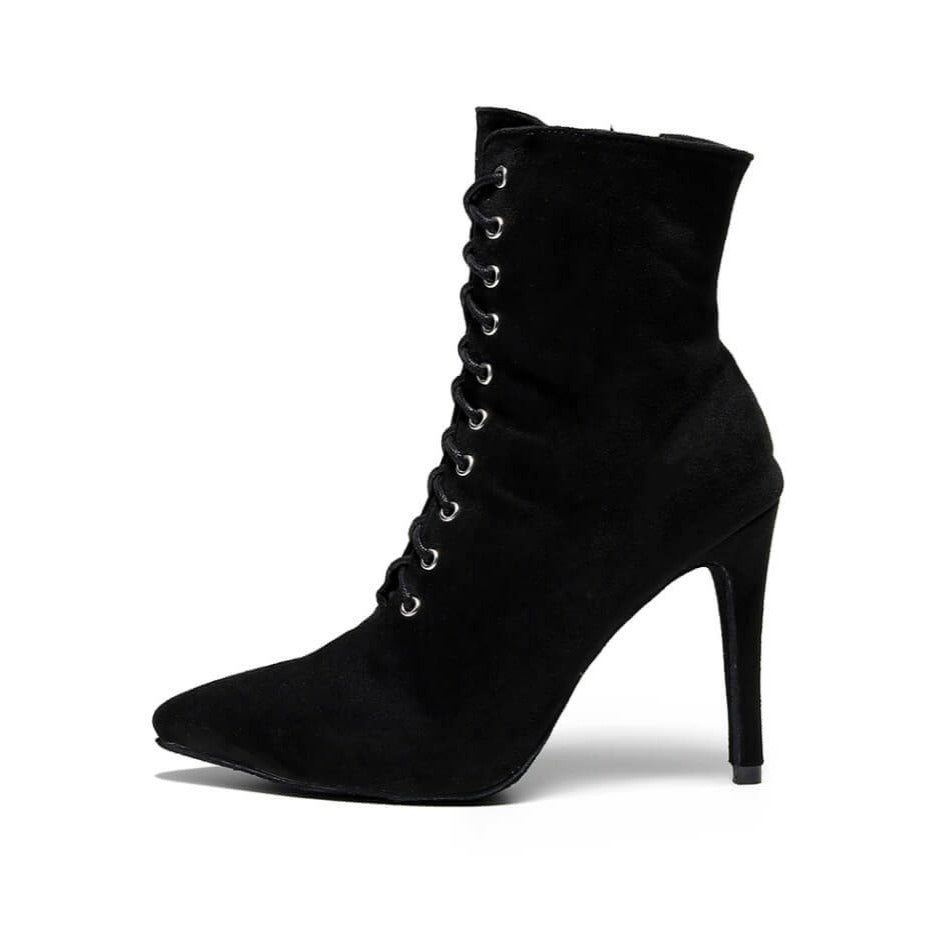 Black lace up closed toe dance boots