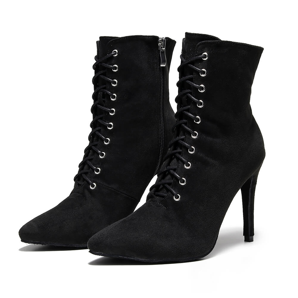 Black lace up closed toe dance boots