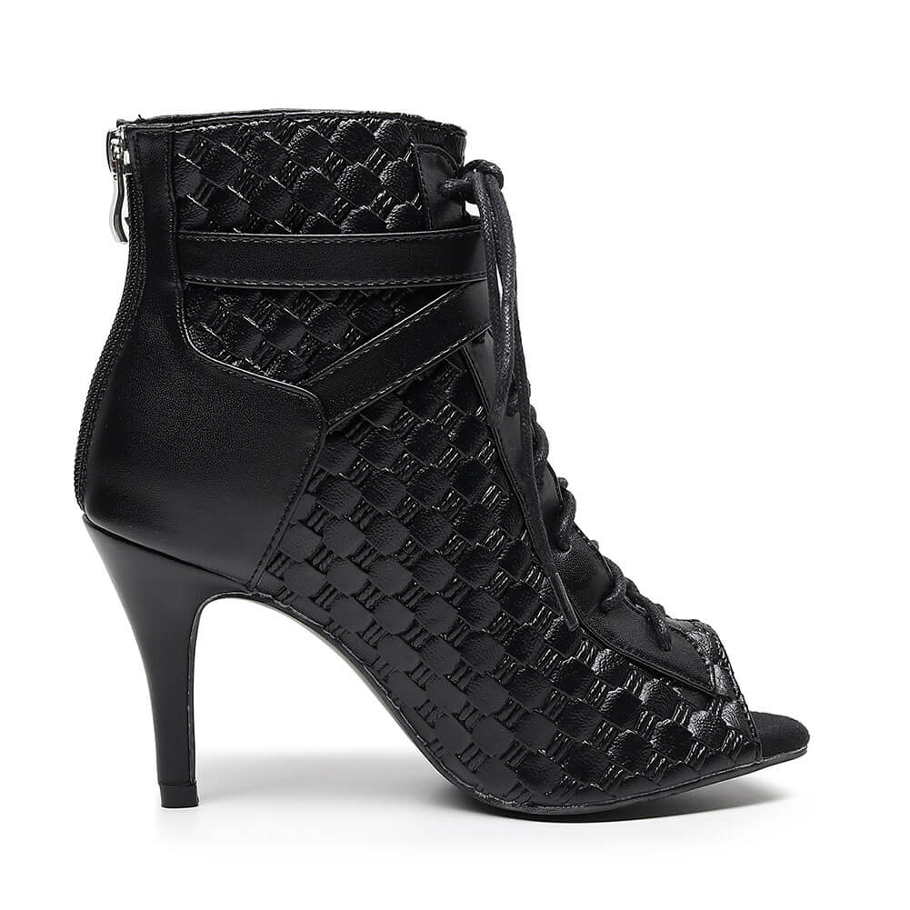 Stivali da ballo stringati da donna in pelle nera