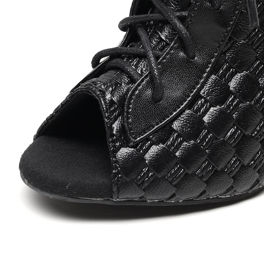 Stivali da ballo stringati da donna in pelle nera