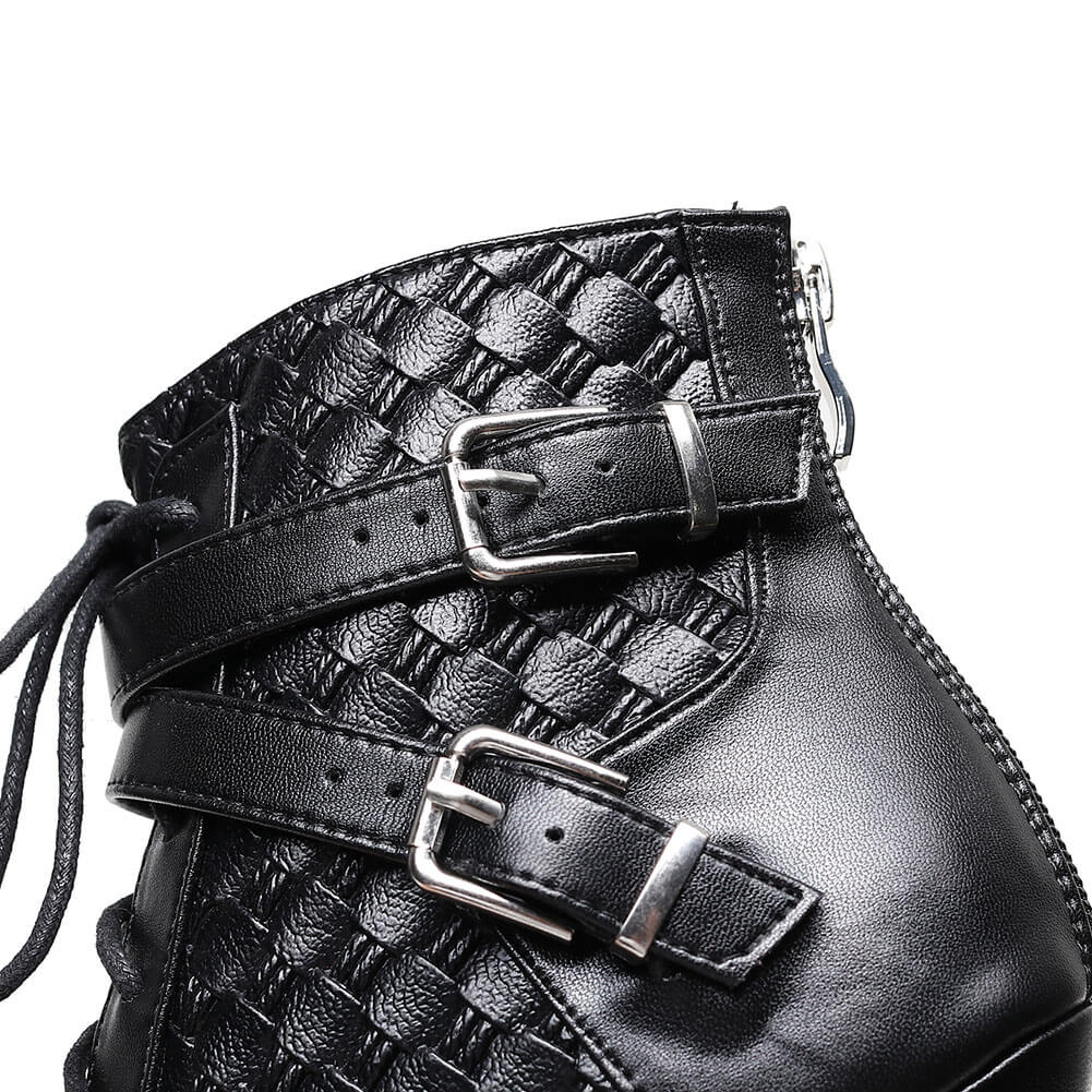 Stivali da ballo stringati da donna in pelle nera