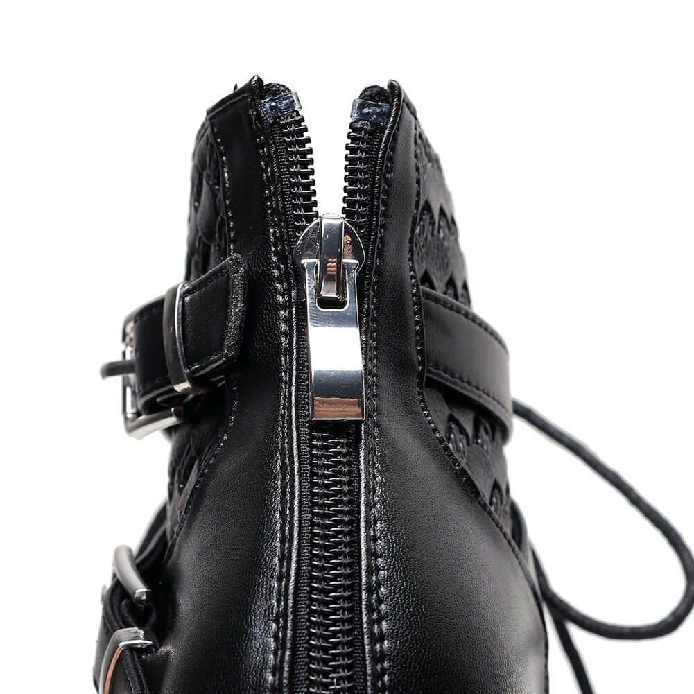 Stivali da ballo stringati da donna in pelle nera