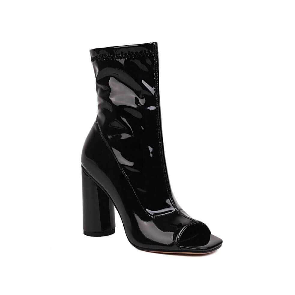 Block Heel Patent Leather Ankle Boots