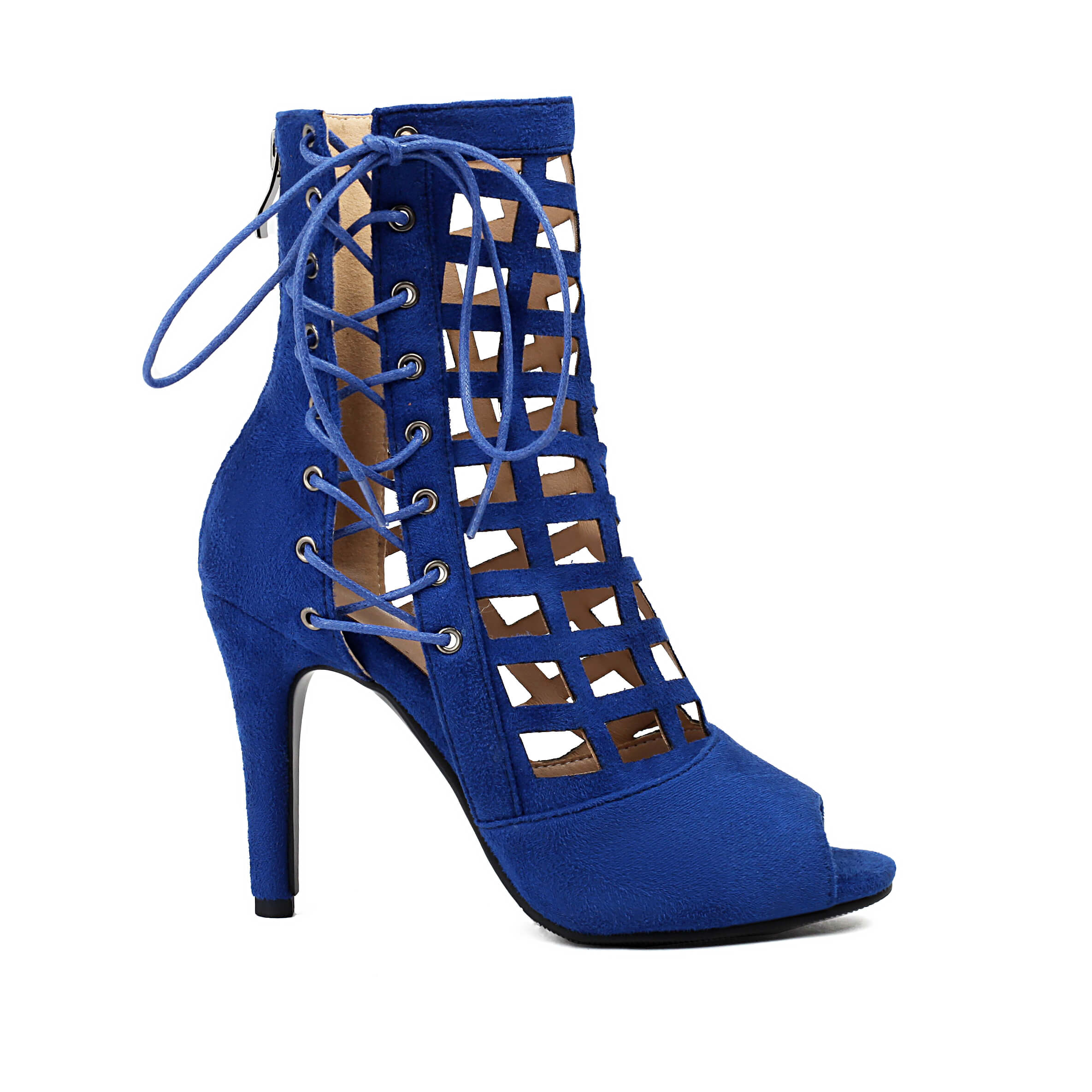 Blue Grid Hollow Dance Sandals High Heels