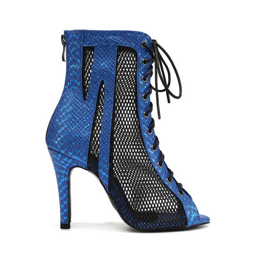 Blue Mesh Lace-up Dance Boots