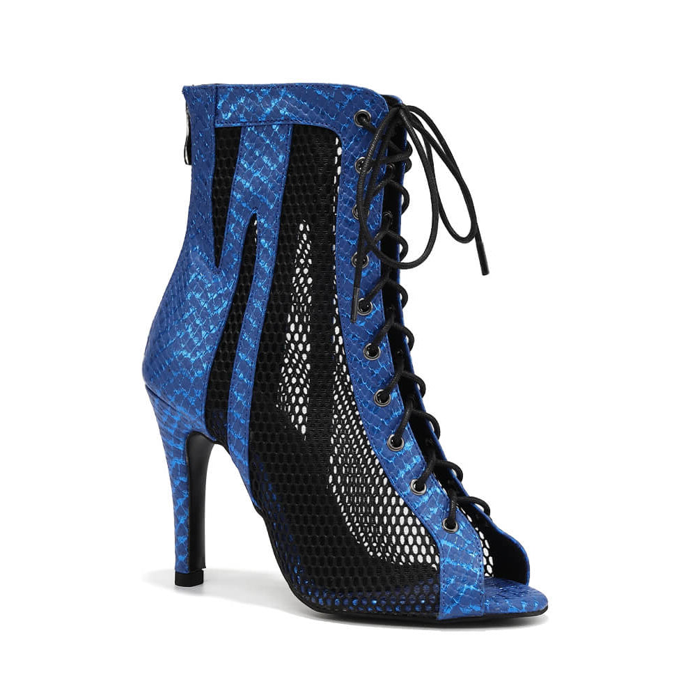 Blue Mesh Lace-up Dance Boots