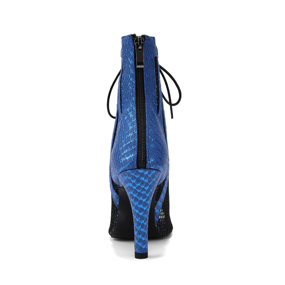 Blue Mesh Lace-up Dance Boots