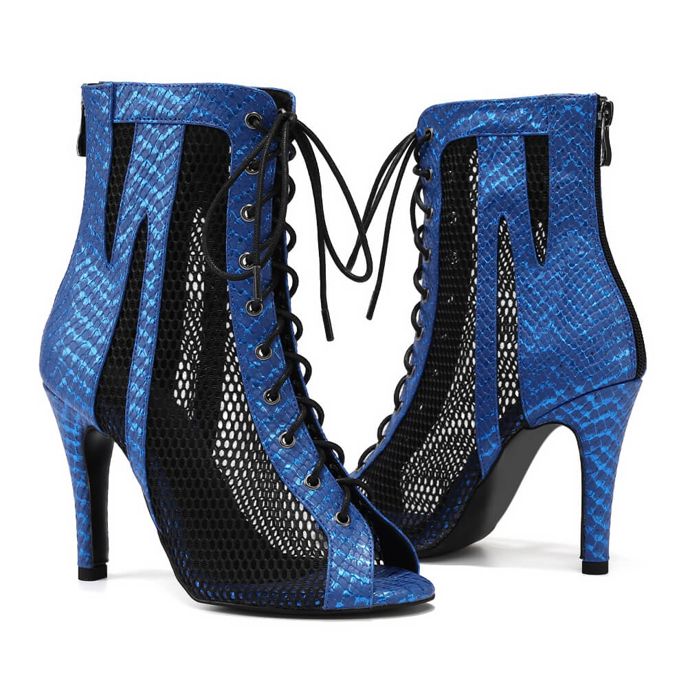 Blue Mesh Lace-up Dance Boots