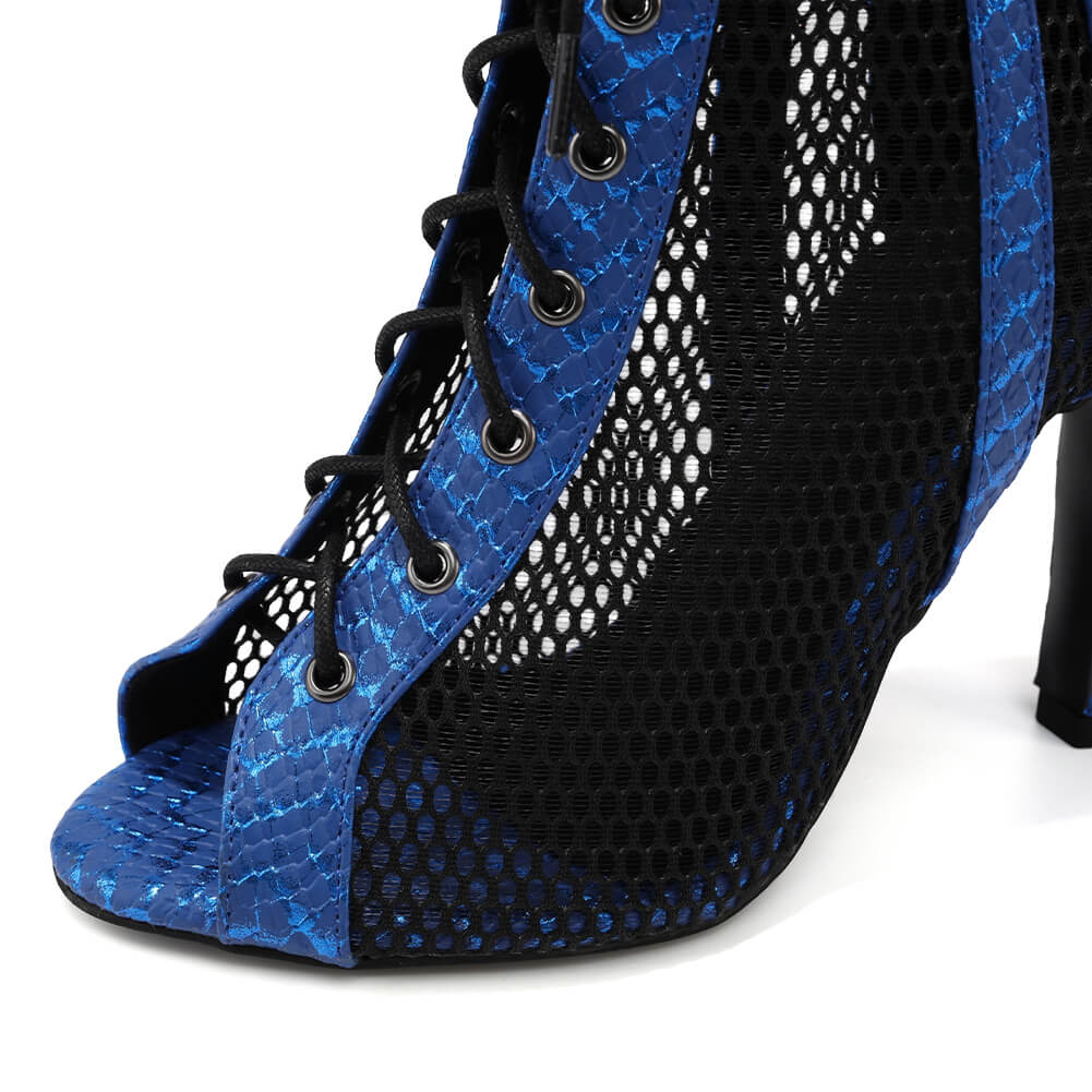 Blue Mesh Lace-up Dance Boots