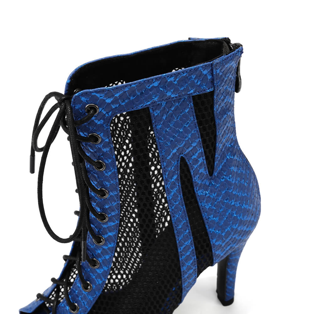 Blue Mesh Lace-up Dance Boots