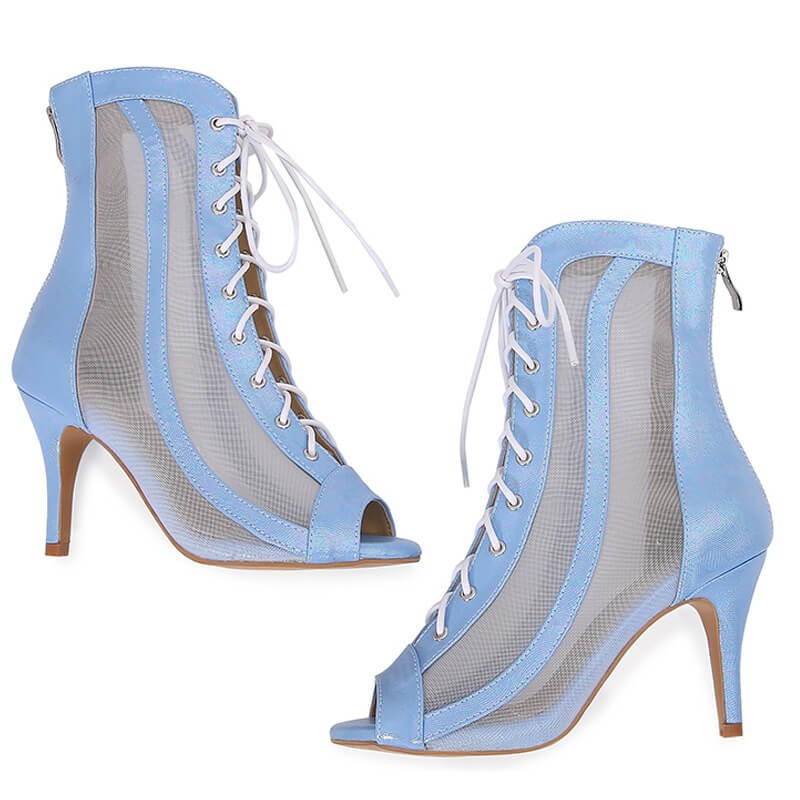 Blue Stiletto Open-Toe Dance Boots