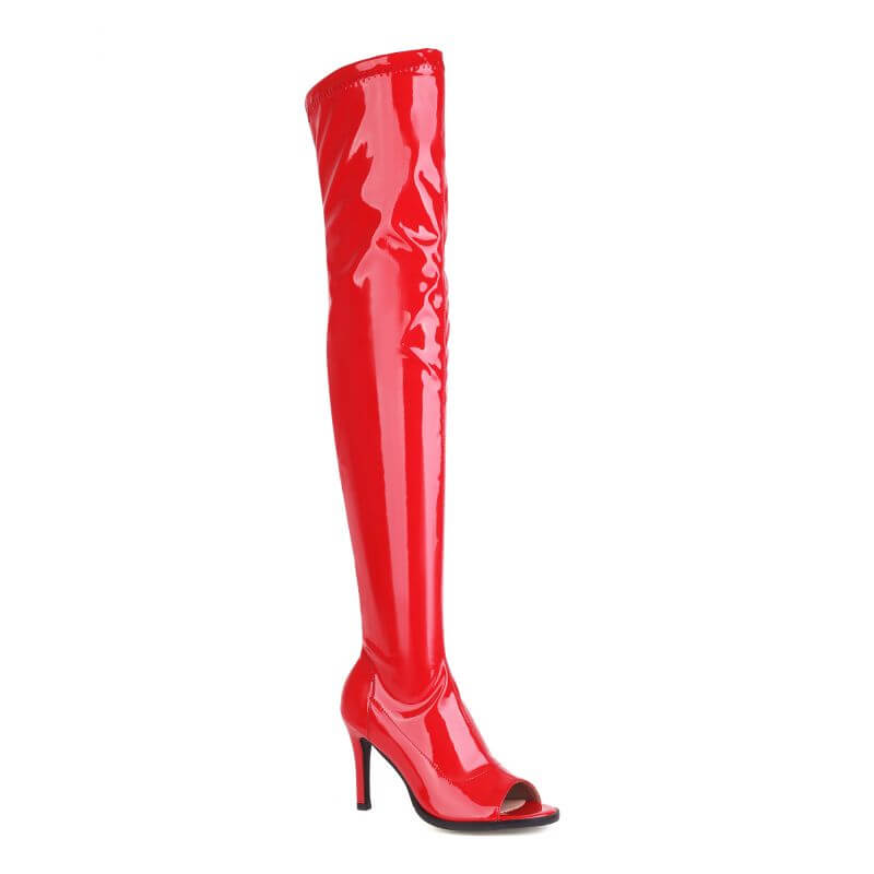 Stivali open-toe da donna rosso brillante