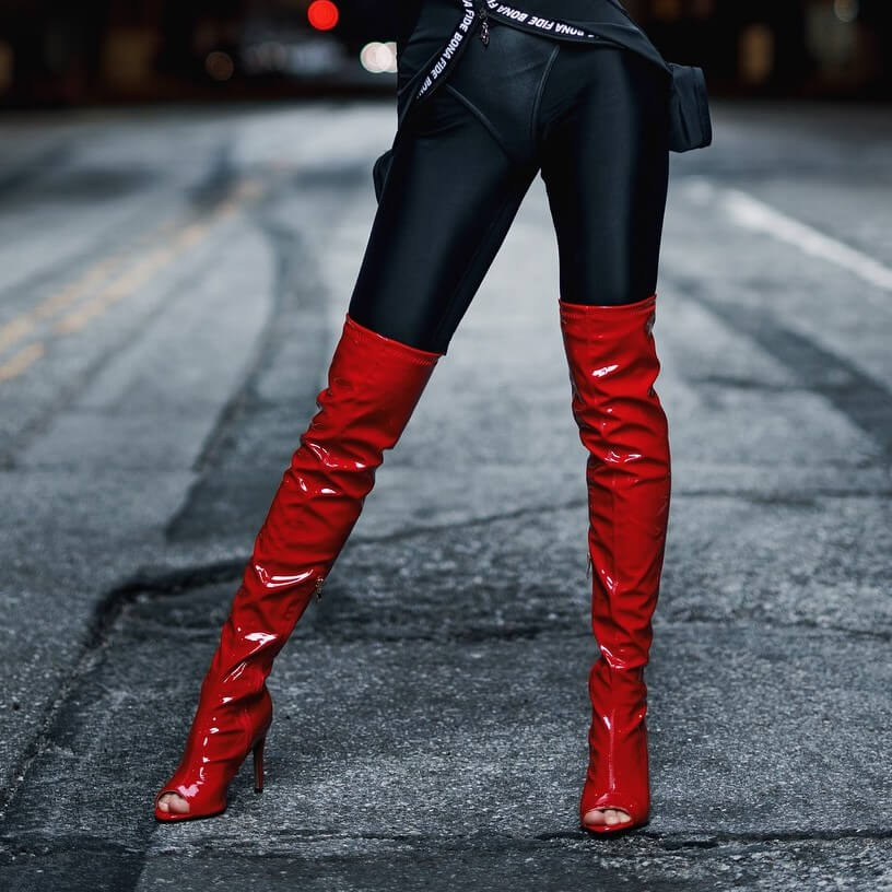 Stivali open-toe da donna rosso brillante