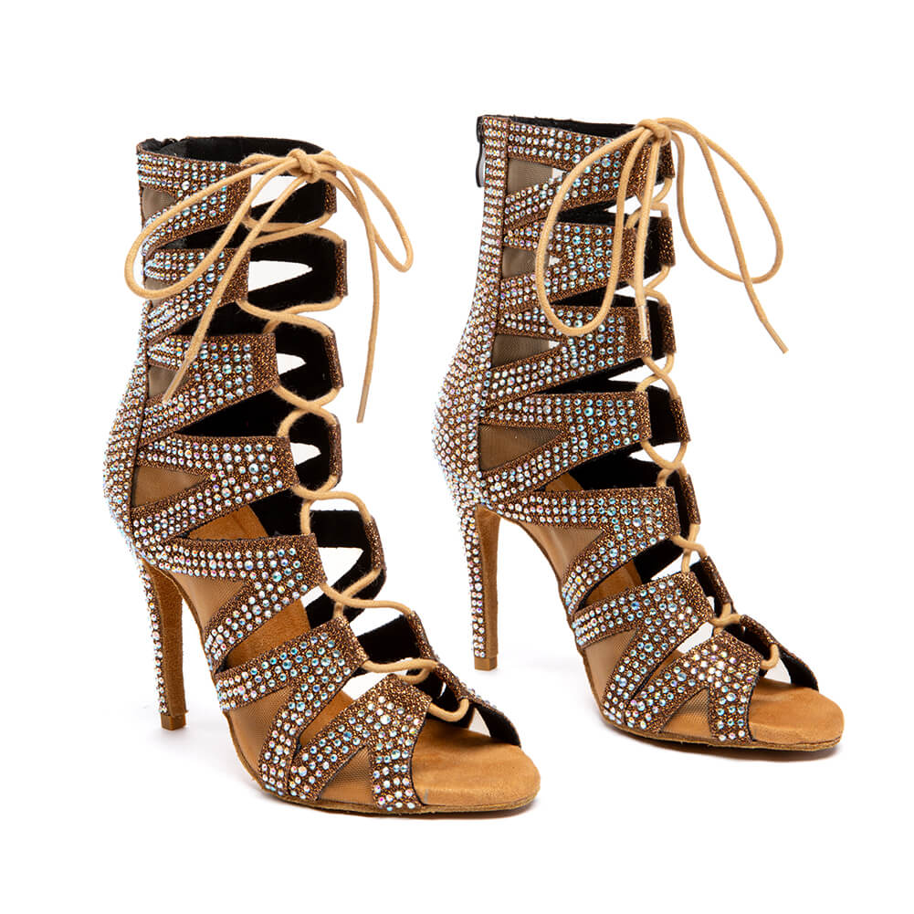 Bronze Rhinestone Jazz Dance Shoes