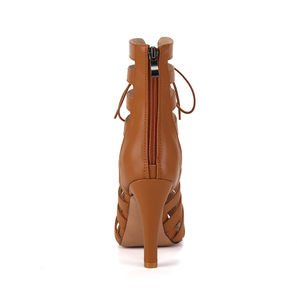 Brown Stiletto Hollow Dance Boots