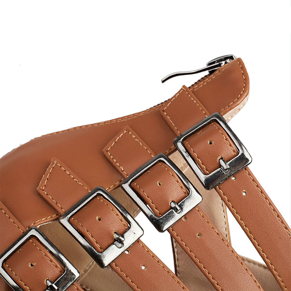 Brown Buckle Stiletto Ankle Strap Sandals