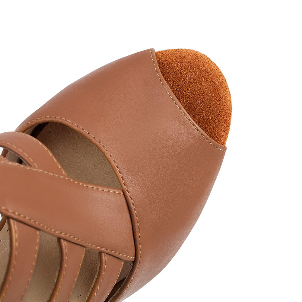 Brown Buckle Stiletto Ankle Strap Sandals