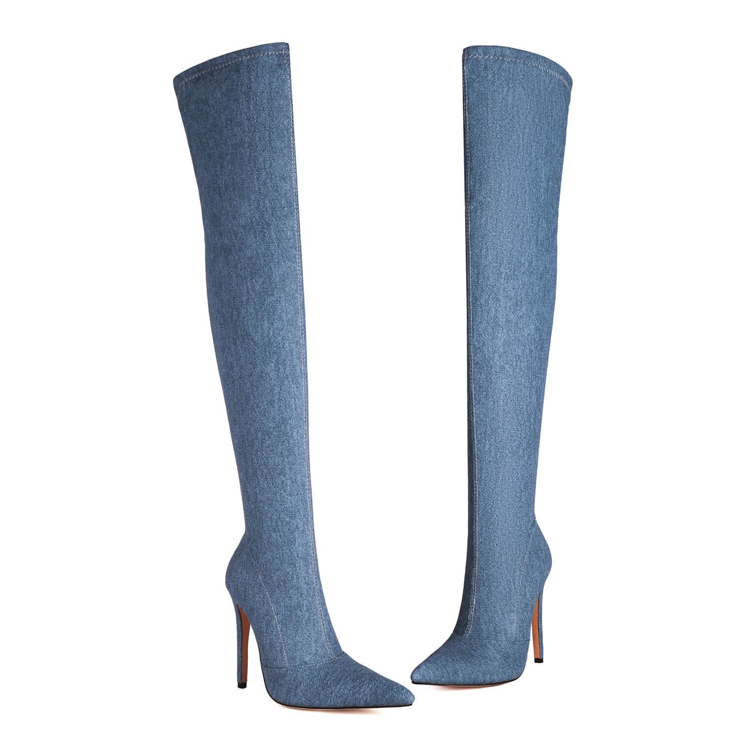 Stivali da cowboy blu scuro Stivali al ginocchio con tacco alto