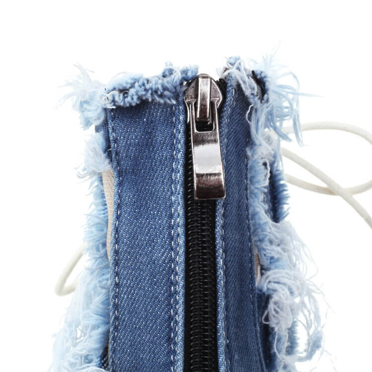 Stivali da ballo con tacco a spillo e bordo grezzo in denim