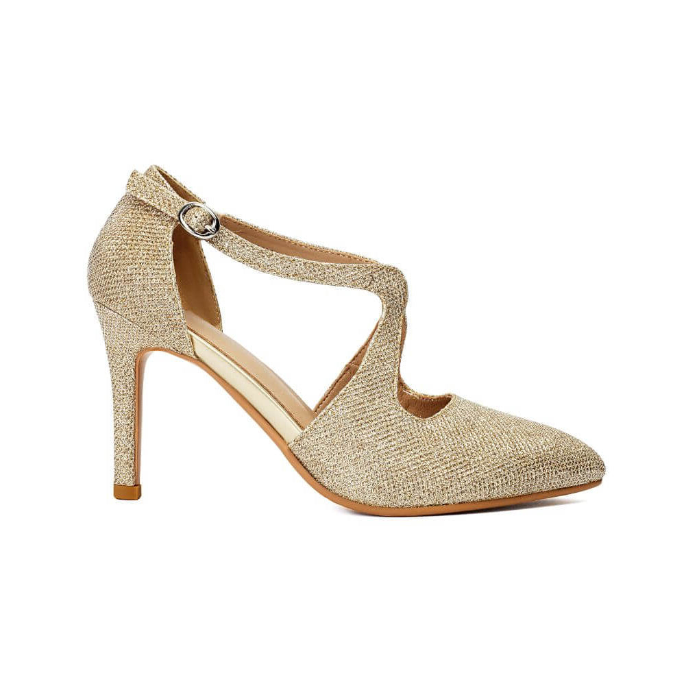 Scarpe da salsa con punta a punta e glitter dorati