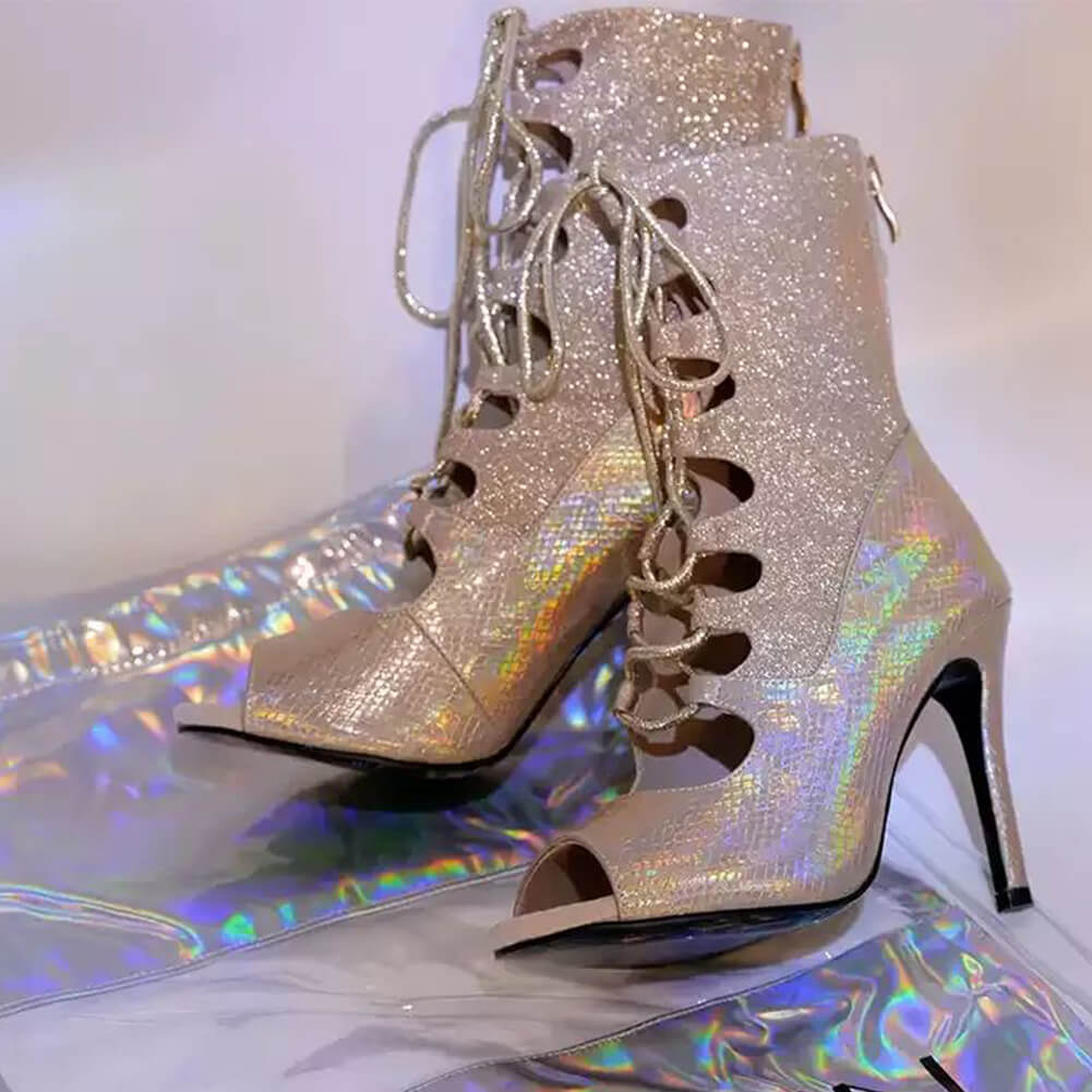 Scarpe con tacco alto nere con lacci per danza jazz latina