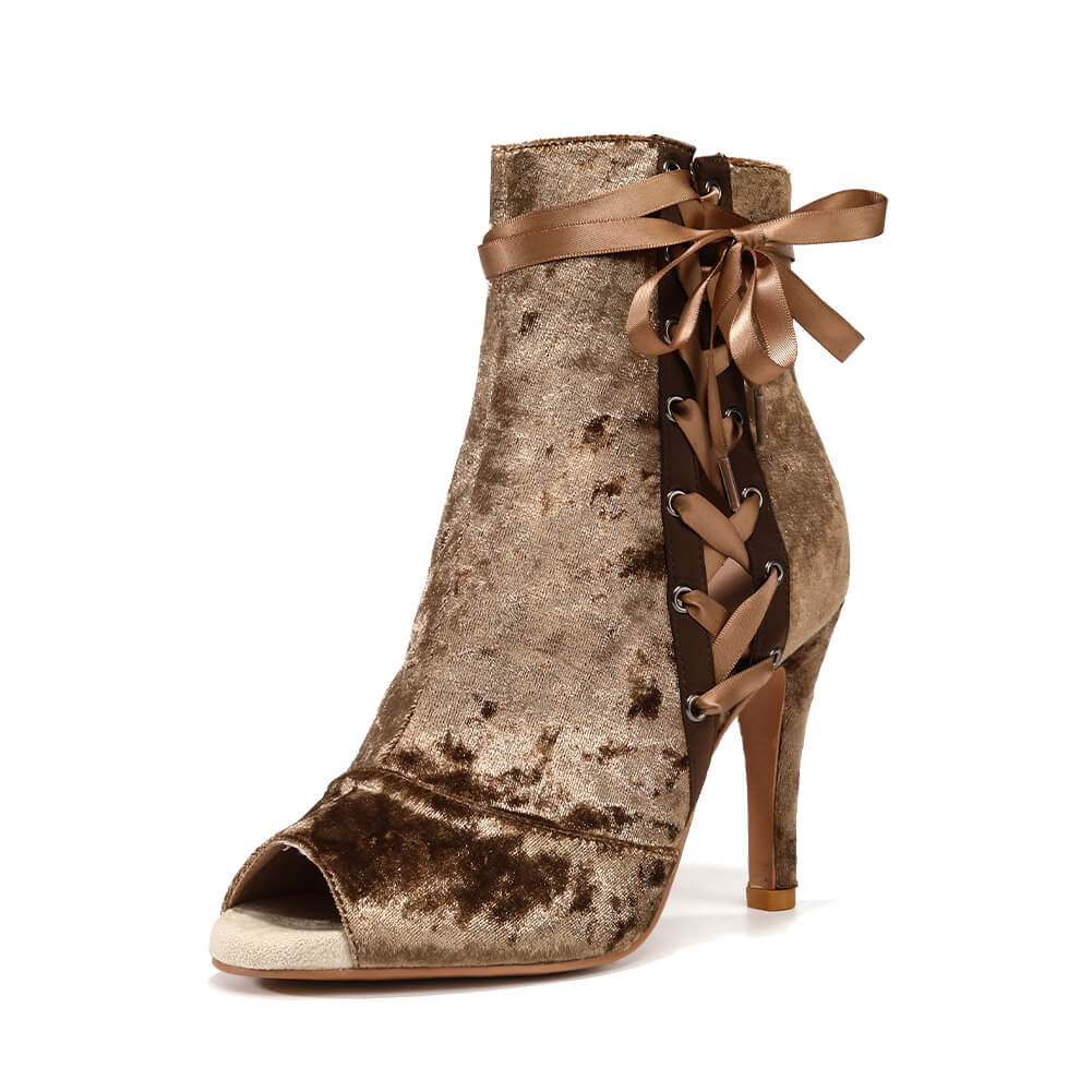 Golden Brown Velvet Dance Boots