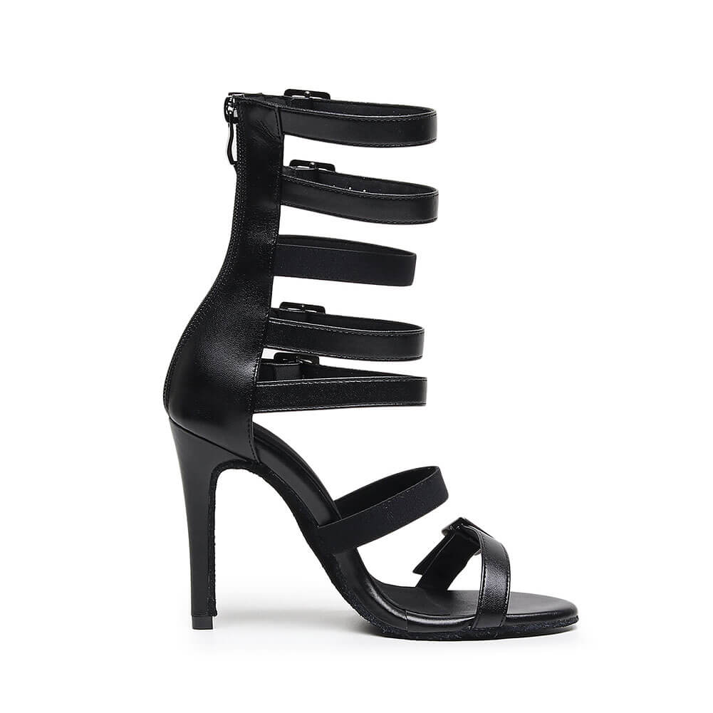 Sandali con tacco alto e cinturino alla caviglia e punta aperta