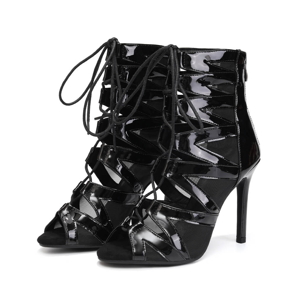 Scarpe con tacco alto nere con lacci per danza jazz latina