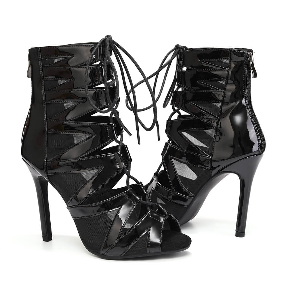 Scarpe con tacco alto nere con lacci per danza jazz latina