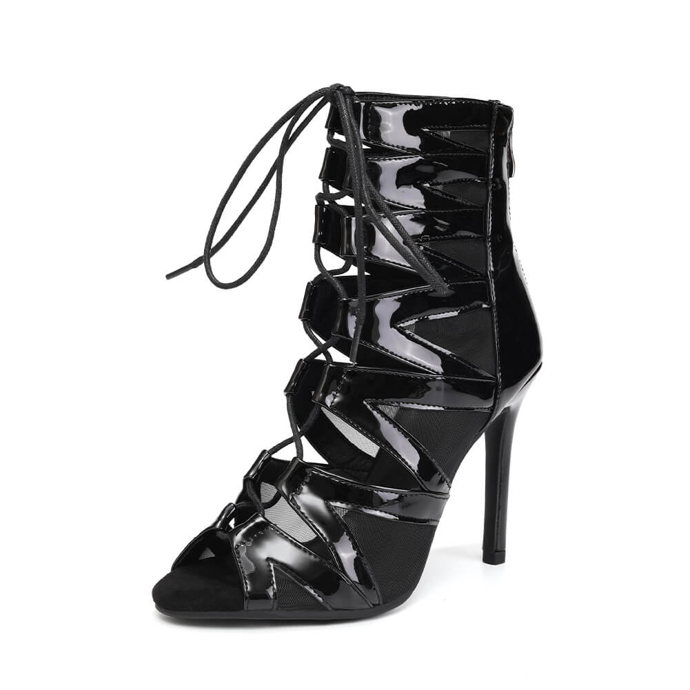 Scarpe con tacco alto nere con lacci per danza jazz latina