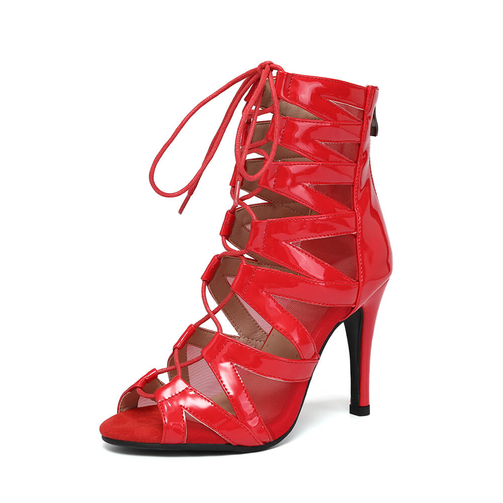 Scarpe rosse con tacco alto per danza jazz latina e lacci