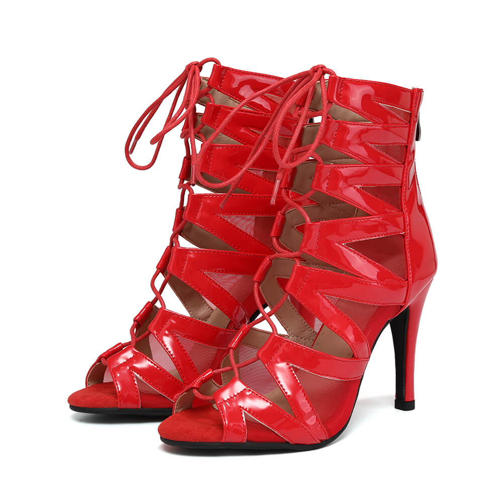 Scarpe rosse con tacco alto per danza jazz latina e lacci