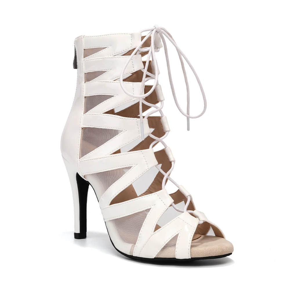 Scarpe con tacco alto bianche con lacci per danza jazz latina