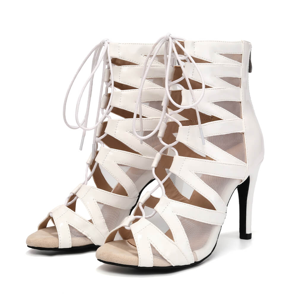 Scarpe con tacco alto bianche con lacci per danza jazz latina