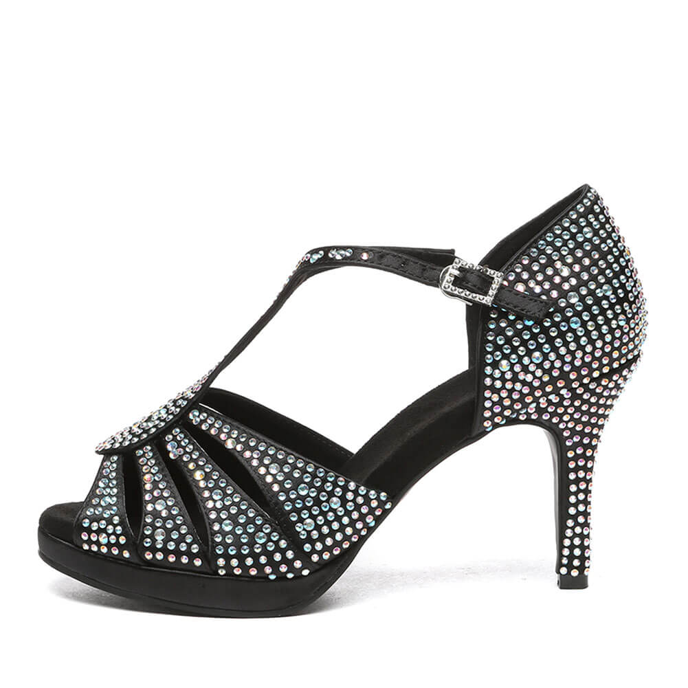 Chaussures de danse latine en satin et strass pour dames