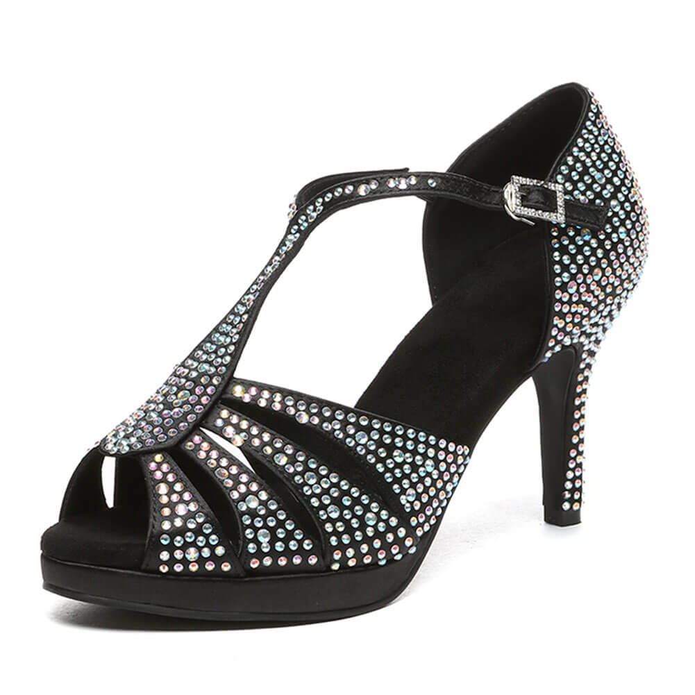 Scarpe da ballo latino da donna con strass in raso