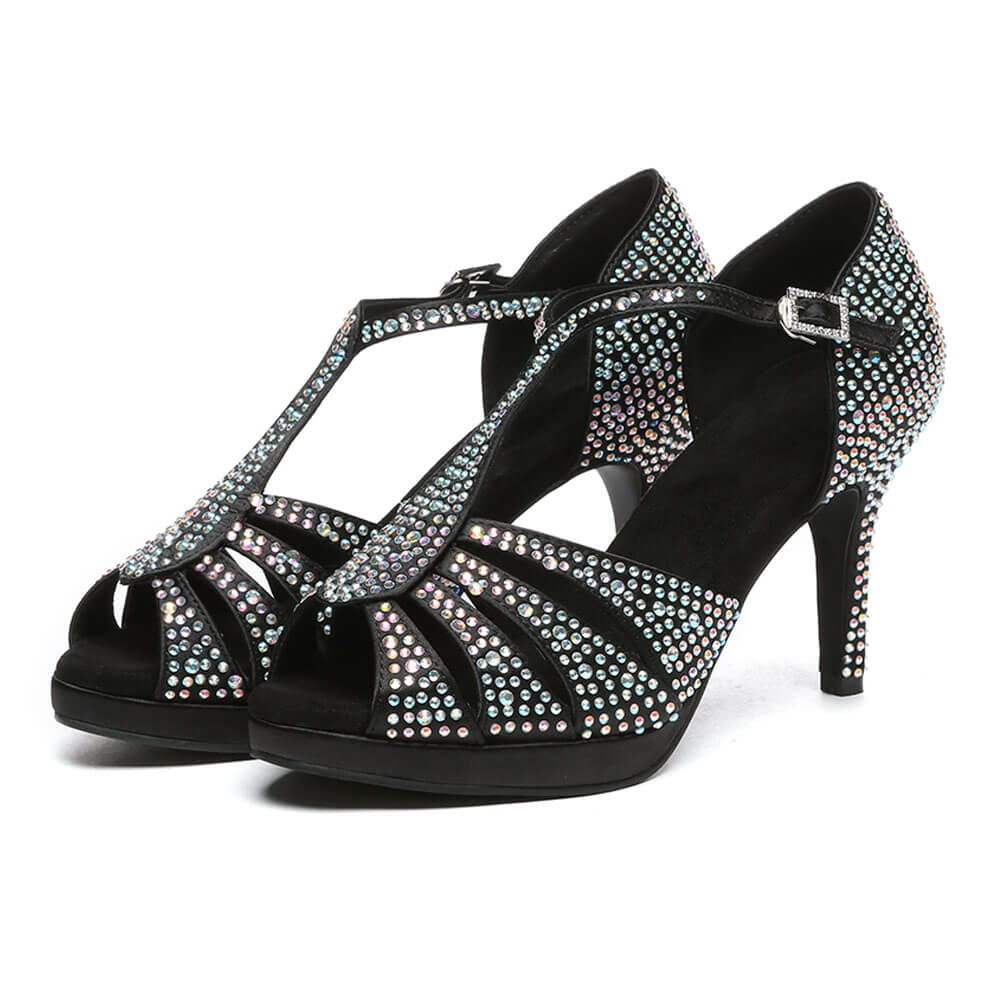 Scarpe da ballo latino da donna con strass in raso