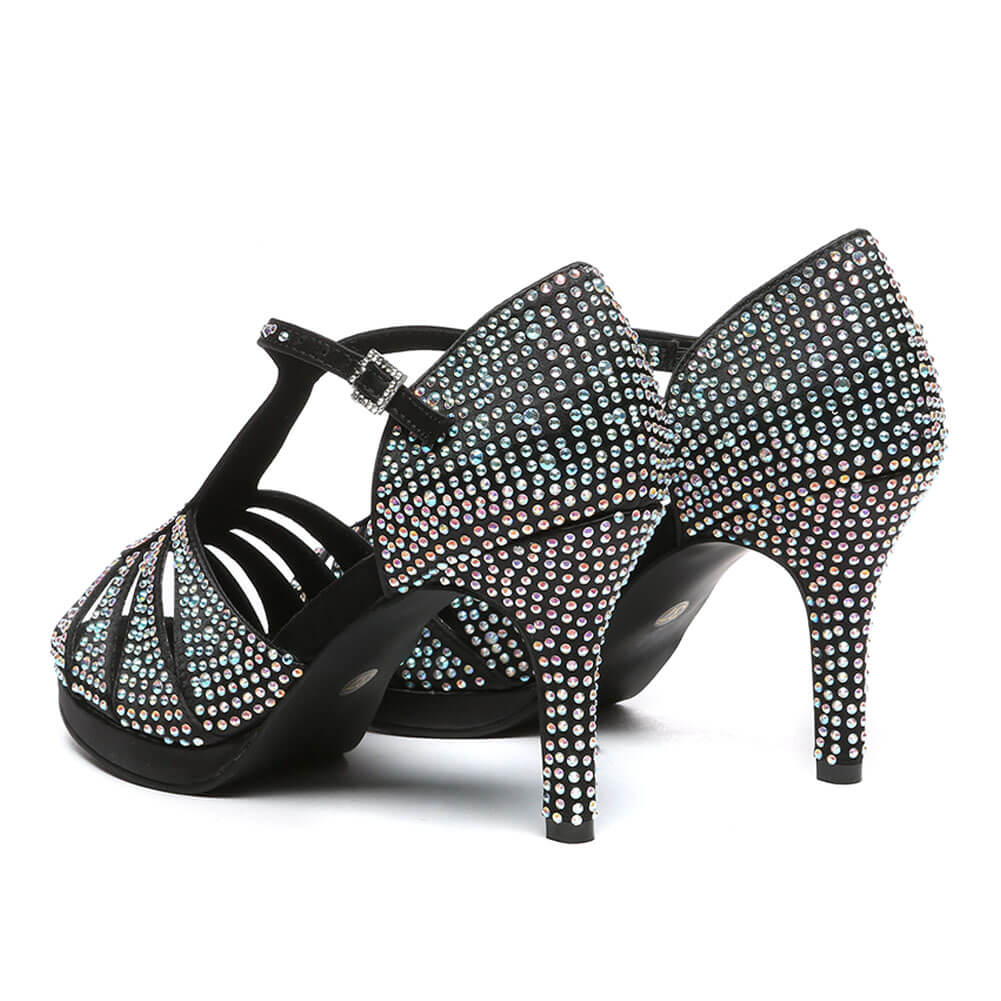 Chaussures de danse latine en satin et strass pour dames