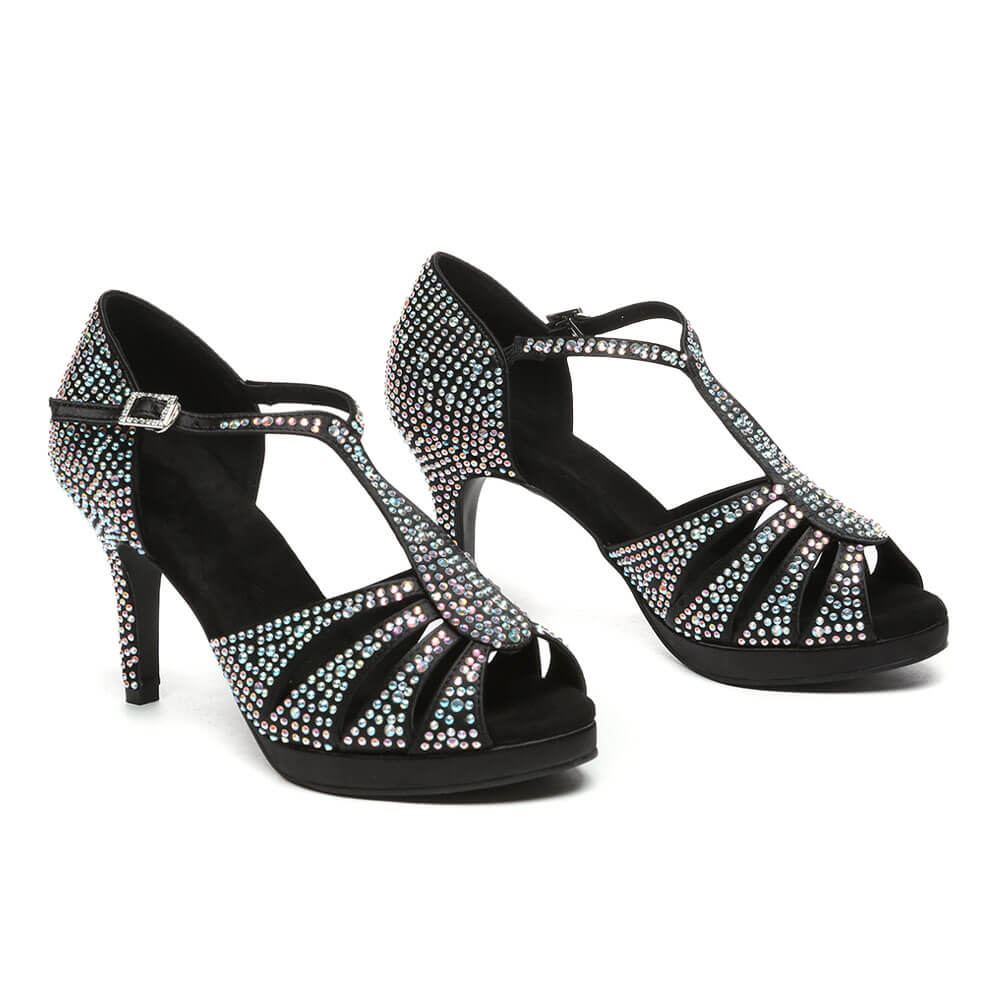 Scarpe da ballo latino da donna con strass in raso