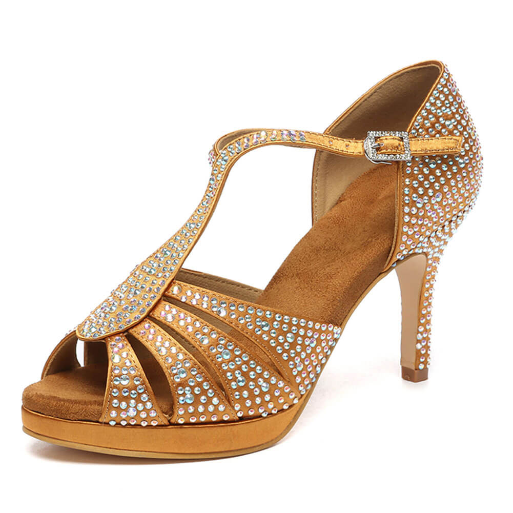 Scarpe da ballo latino da donna con strass in raso