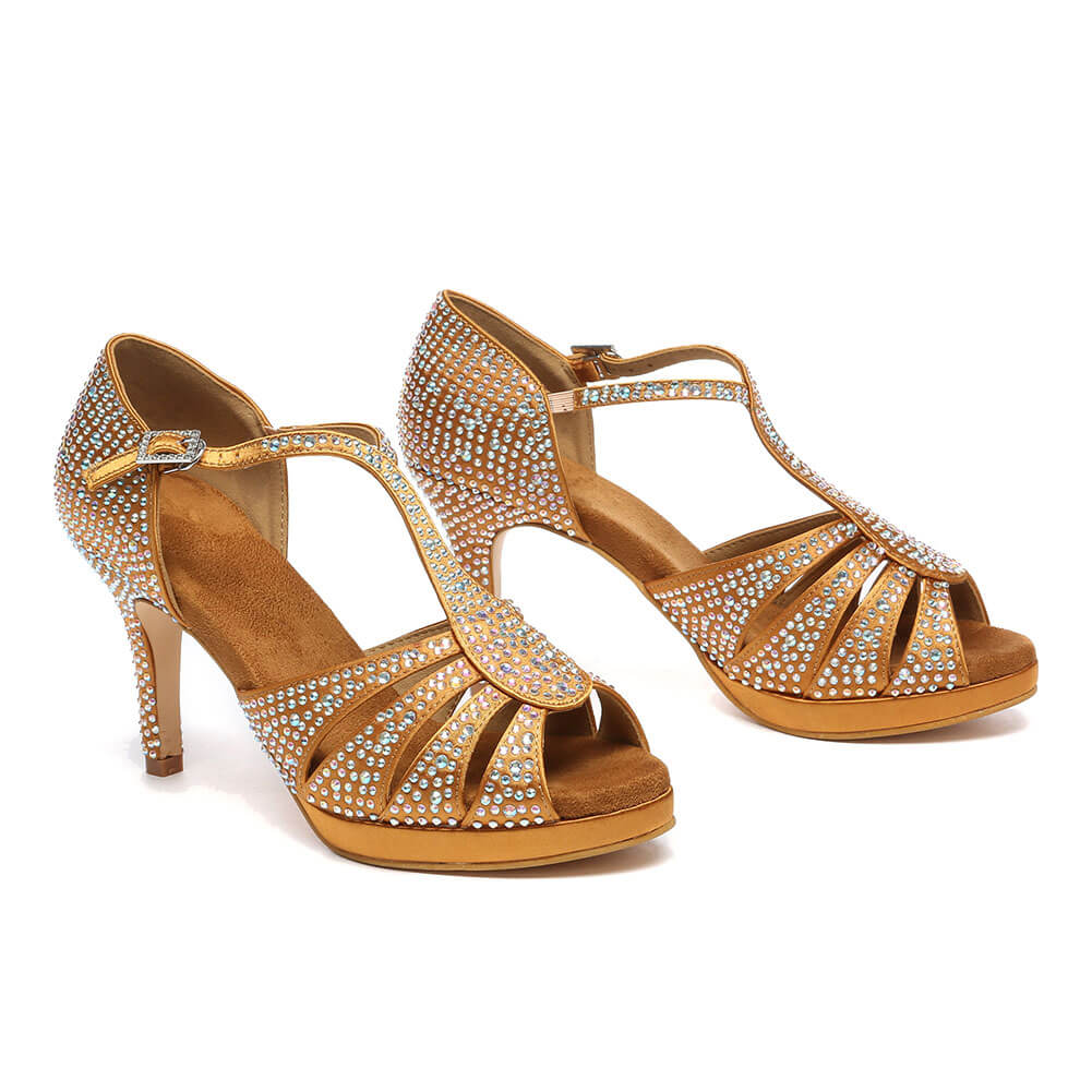 Scarpe da ballo latino da donna con strass in raso