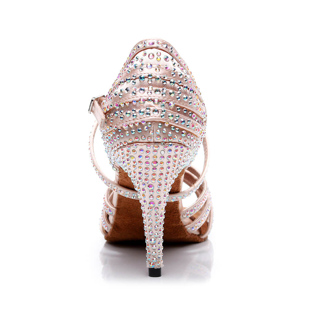Scarpe da ballo latino da donna in raso con strass