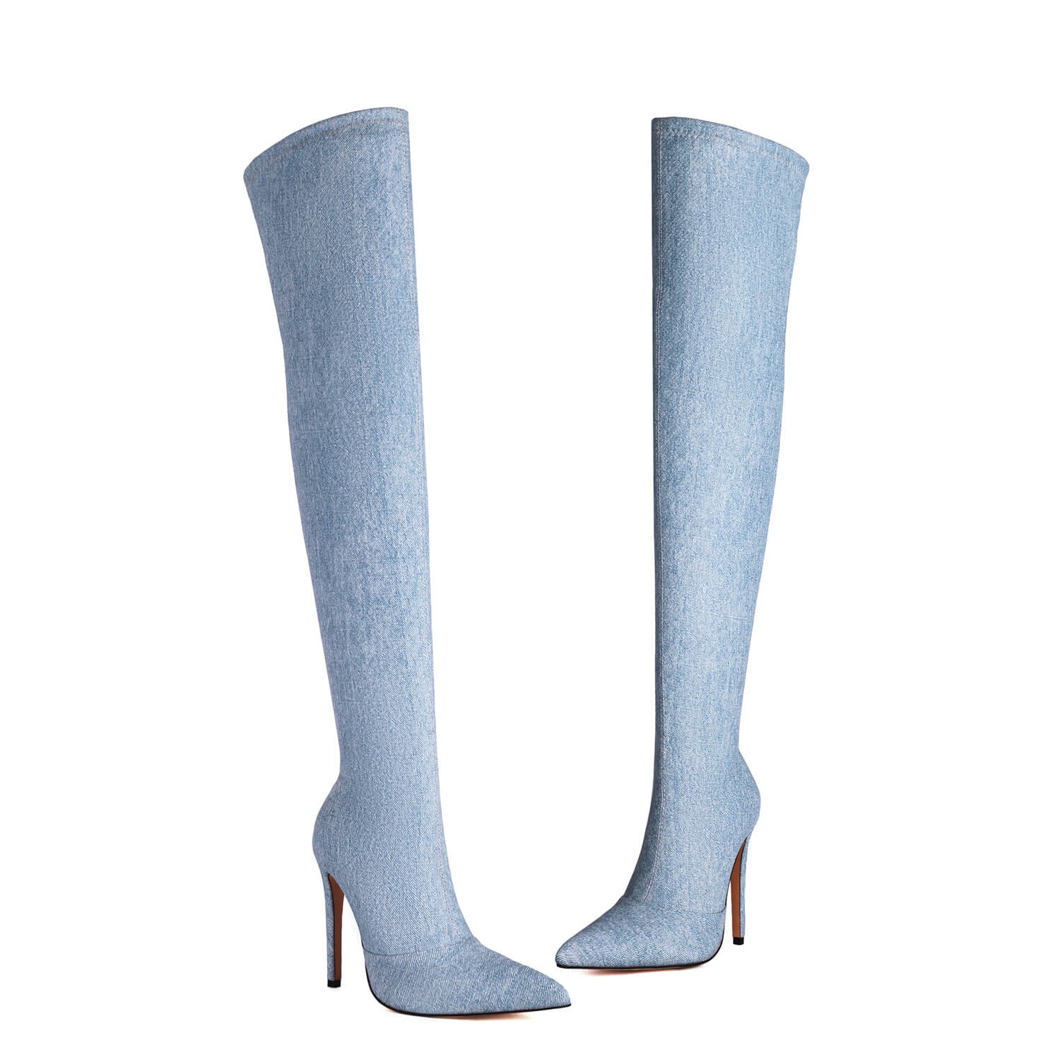 Stivali da cowboy azzurri Stivali al ginocchio con tacco alto