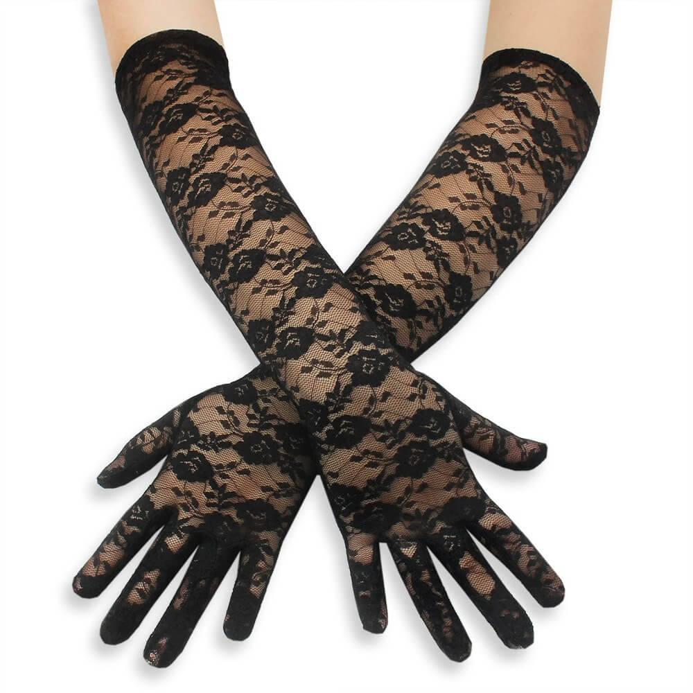 Guanti lunghi in pizzo e rete
