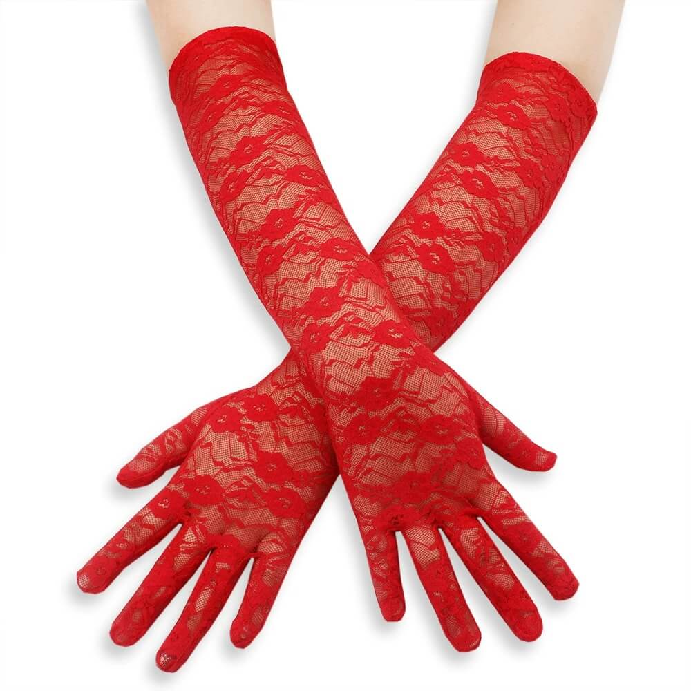 Guanti lunghi in pizzo e rete