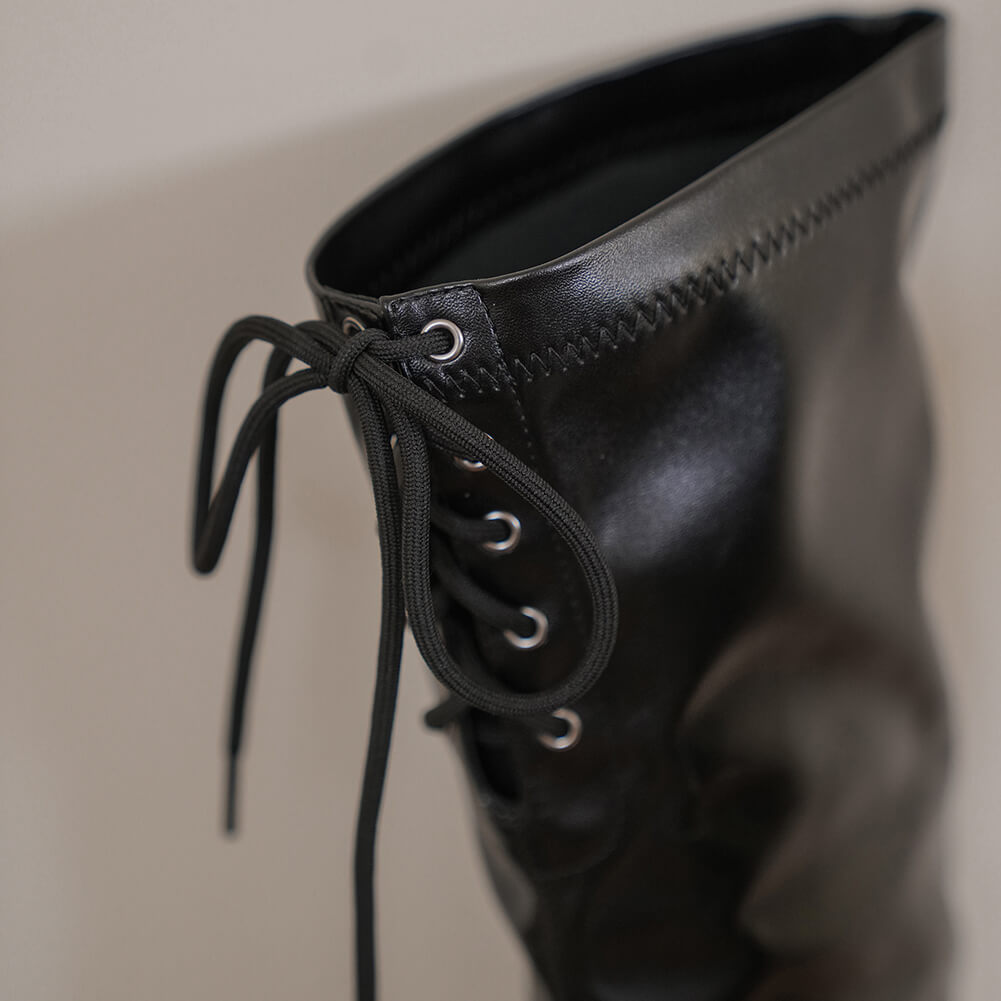 Stivali sopra il ginocchio neri opachi con punta aperta