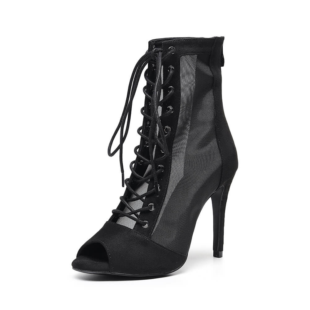 Bottines en daim et maille noire
