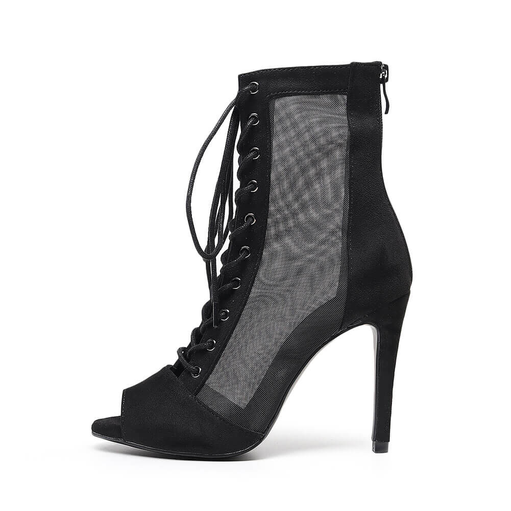 Bottines en daim et maille noire